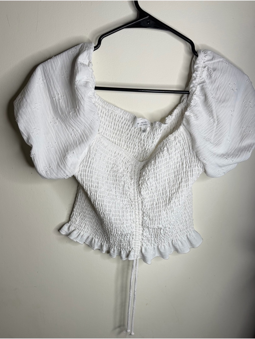 Knit Smocked White Puff-Sleeve Crop Top